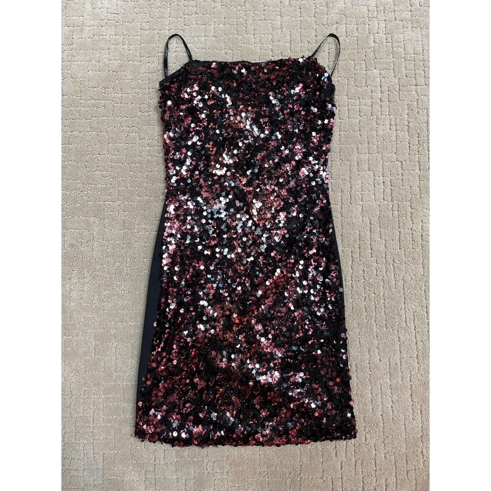 Papaya Womens Dress Red Black Size S Bedazzle Glitter Summer Sheath Made In USA
